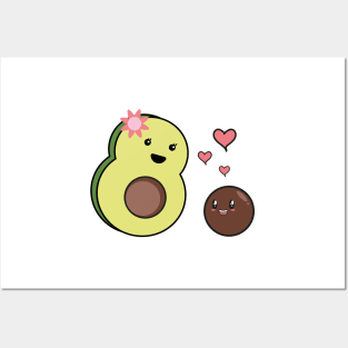 Mrs Avocado Kawaii And Baby Avocado Kawaii Posters and Art